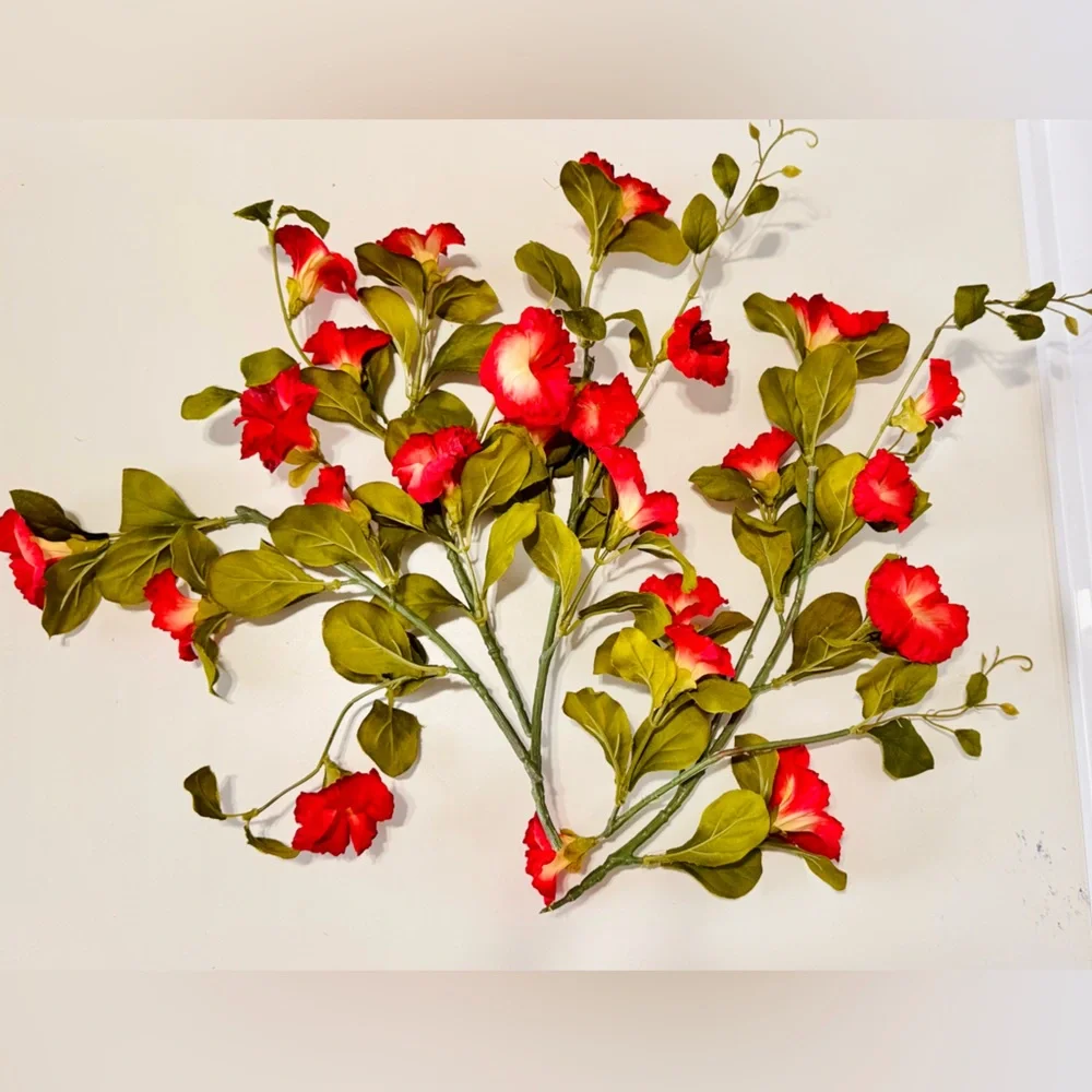 5 Red Petunia Flower Stems Floral Arrangement Faux Flowers LIFELIKE Garland